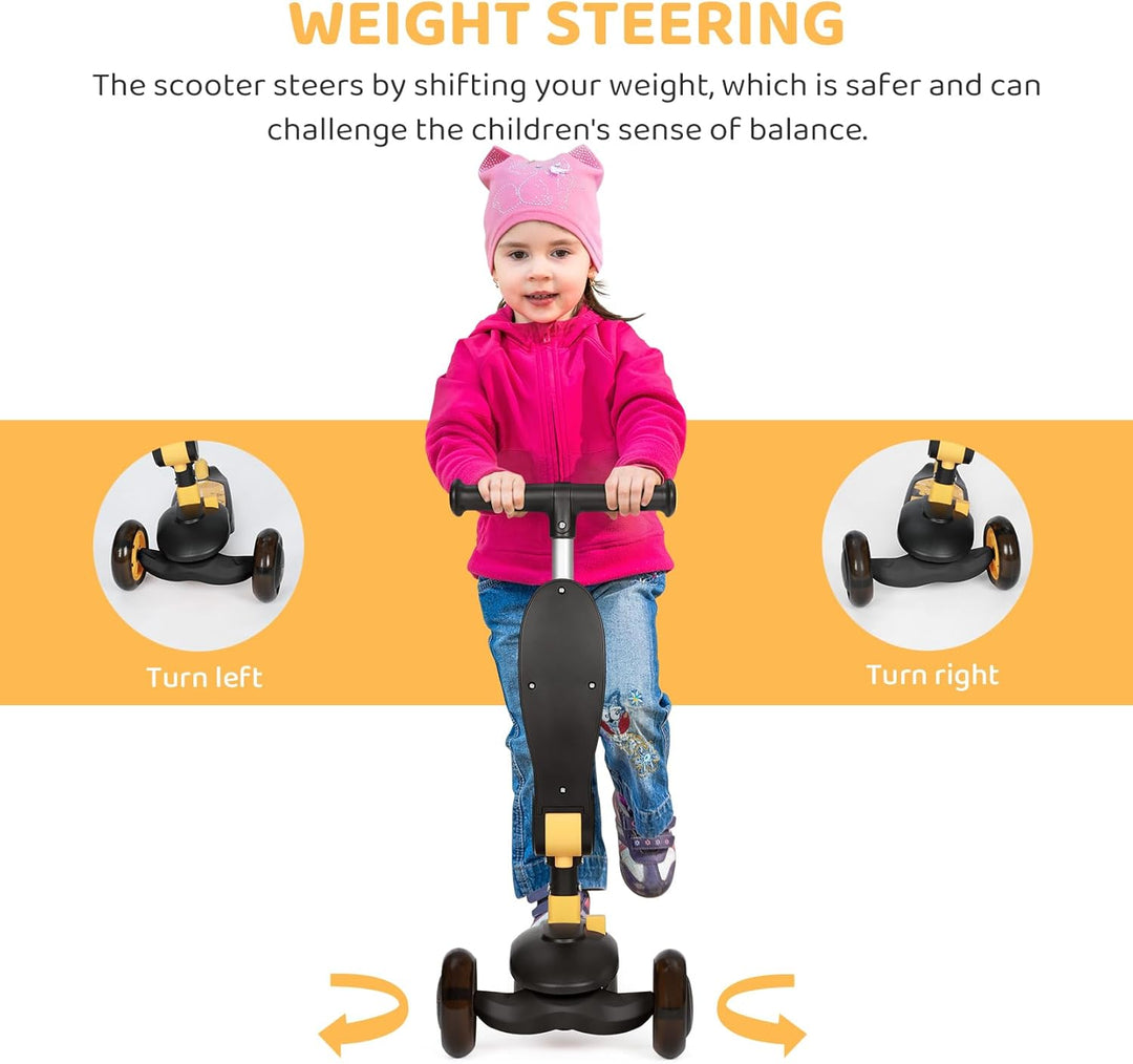 BremToy Kinderroller mit Sitz, Tretroller mit LED Rädern, Kinder Scooter mit Höhenverstellbarem Lenk