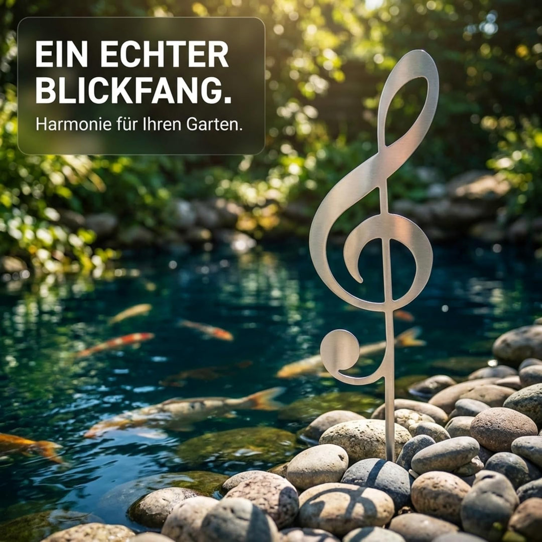 MM Steel Styles Edelstahl Notenschlüssel Beetstecker-einfach einsteckbare Gartendeko aus hochwertige