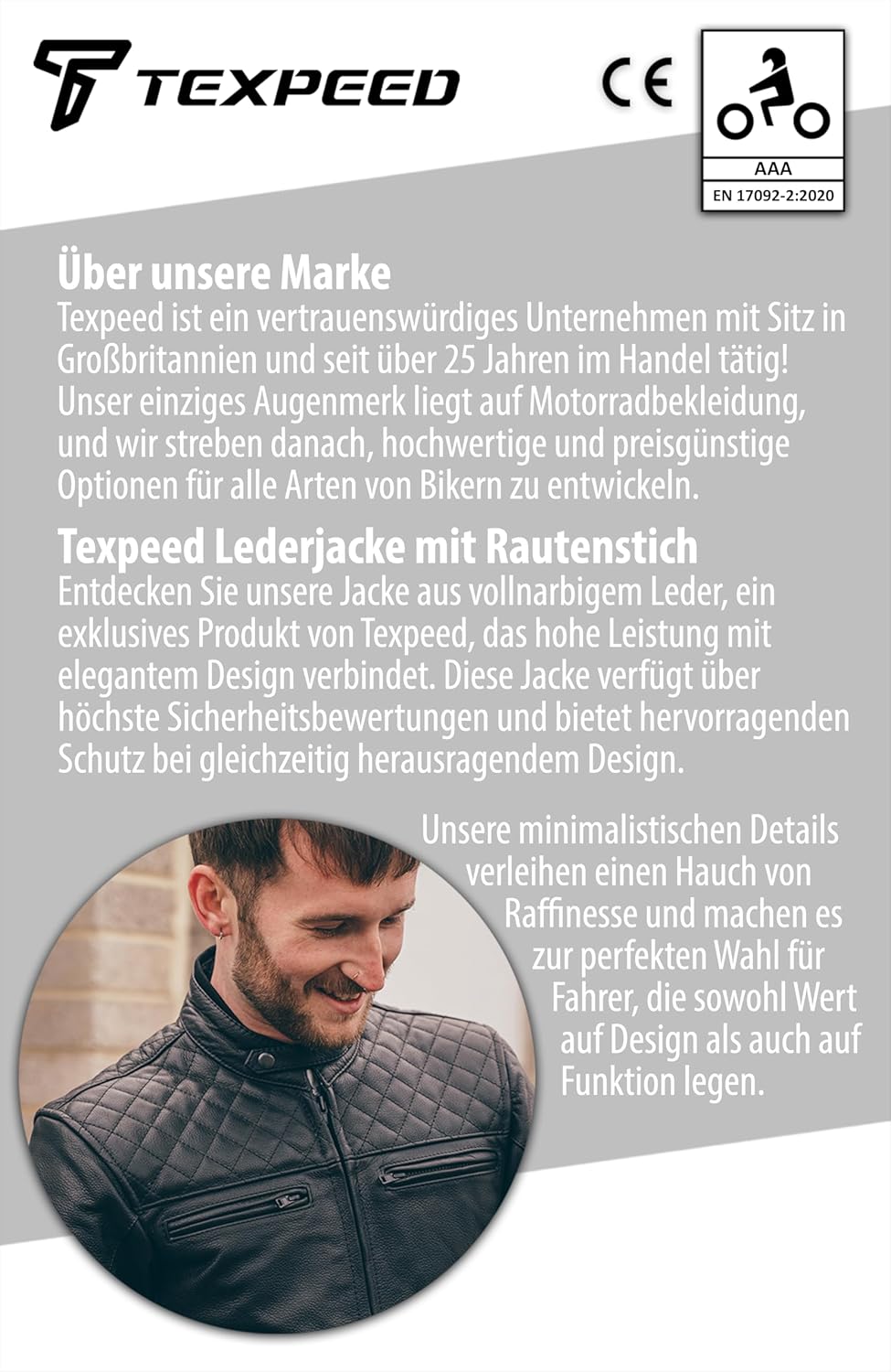 Texpeed Motorrad lederjacke herren mit protektoren - Leder mit Rautensteppung - Motorrad Mit Origina