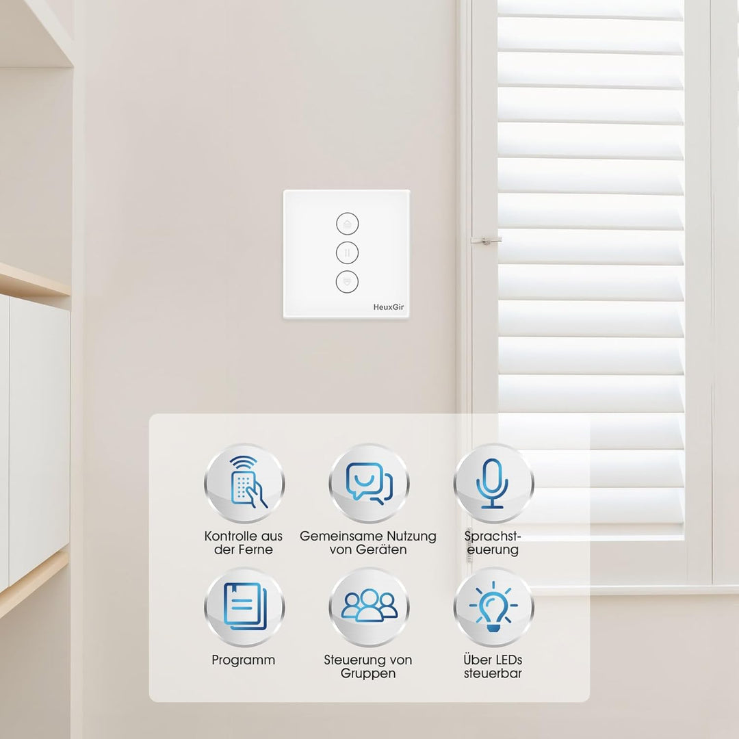 HeuxGir WLAN Rolladenschalter，Smart Rolladen Zeitschaltuhr Kompatibel mit Alexa und Google Home，Neut
