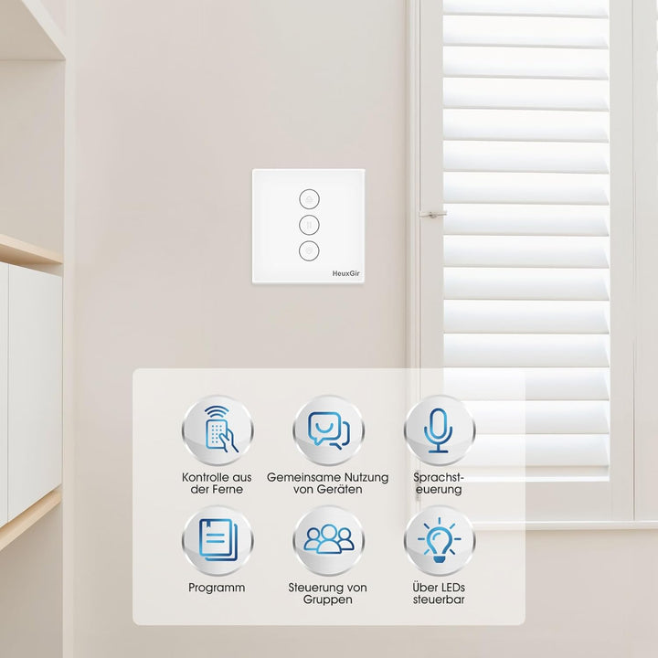 HeuxGir WLAN Rolladenschalter，Smart Rolladen Zeitschaltuhr Kompatibel mit Alexa und Google Home，Neut