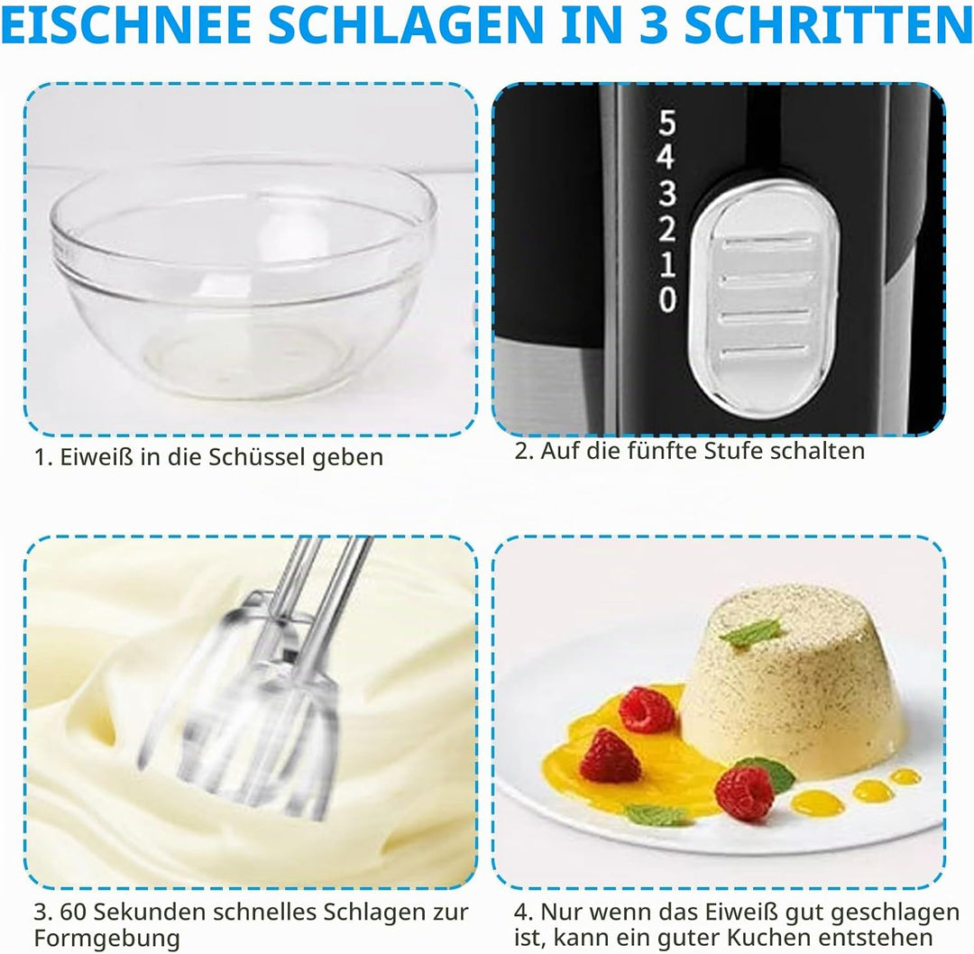 Vegena Handmixer Elektrisch Handrührgerät 800W Mixer Handrührer Handrührer Küchenmixer Schneebesen M