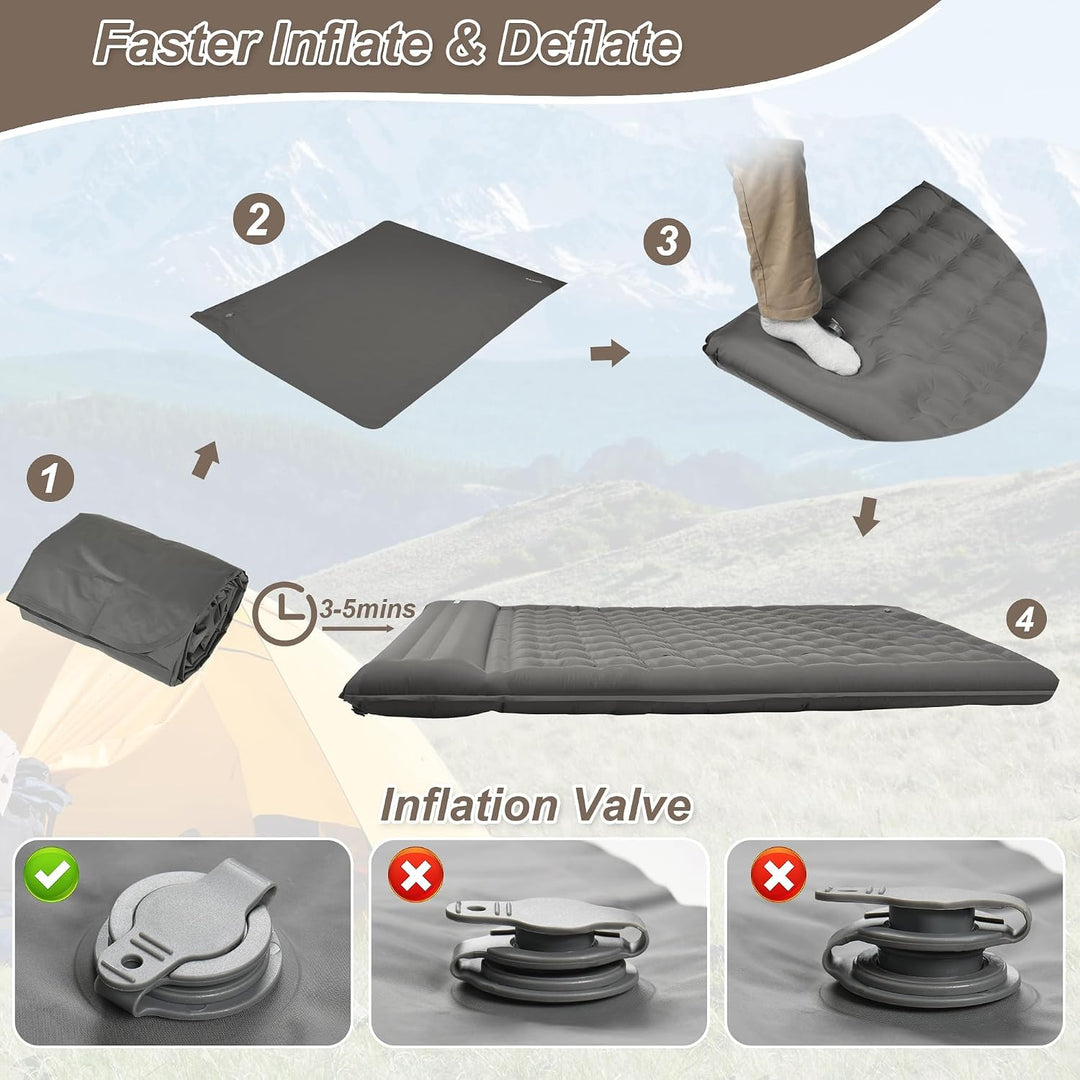KASIMO Isomatte 12CM Luftmatratze Camping mit integrierten kopfkissen, Aufblasbare Matratze mit Fuss