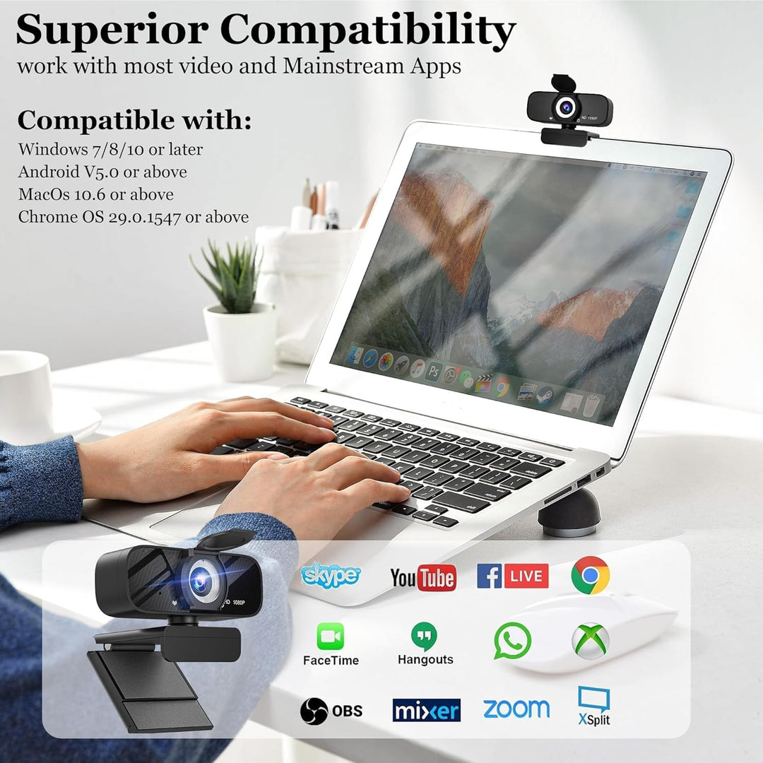 1080P HD Webcam für PC mit Autofokus & Noise Cancelling Mic Plug and Play Computer Kamera für Videok
