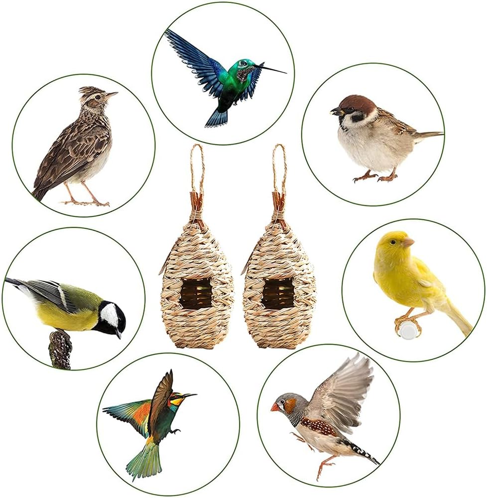 2 Stück Vogelnester, Verschleissfest Hängender Vogelnest, Vogelnest Gras, Handgewebte Vogelhäuser, G