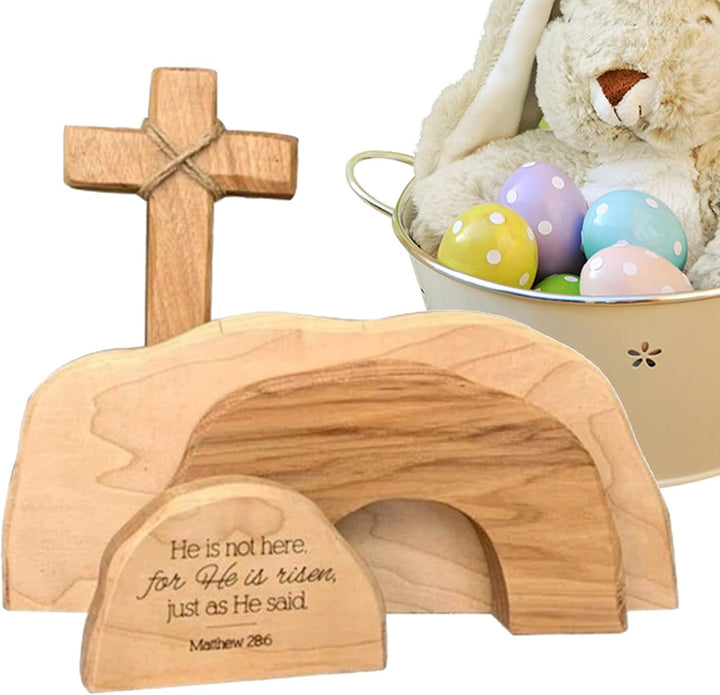Generisch Osterkrippe Aus Olivenholz, Osterkrippe Ostermorgen, Osterszene Leeres Grab, Handgefertigt