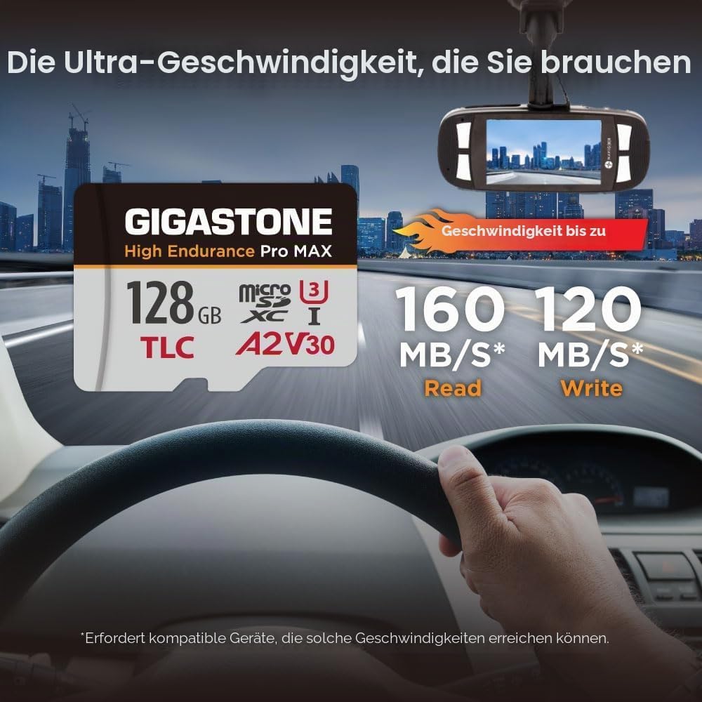 GIGASTONE 128 GB Micro-SD-Karte, hohe Ausdauer Pro MAX Serie Geschwindigkeit bis zu 160 MB/s, kompat