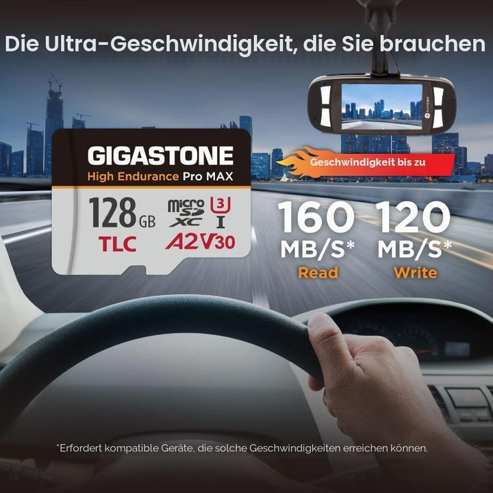 GIGASTONE 128 GB Micro-SD-Karte, hohe Ausdauer Pro MAX Serie Geschwindigkeit bis zu 160 MB/s, kompat