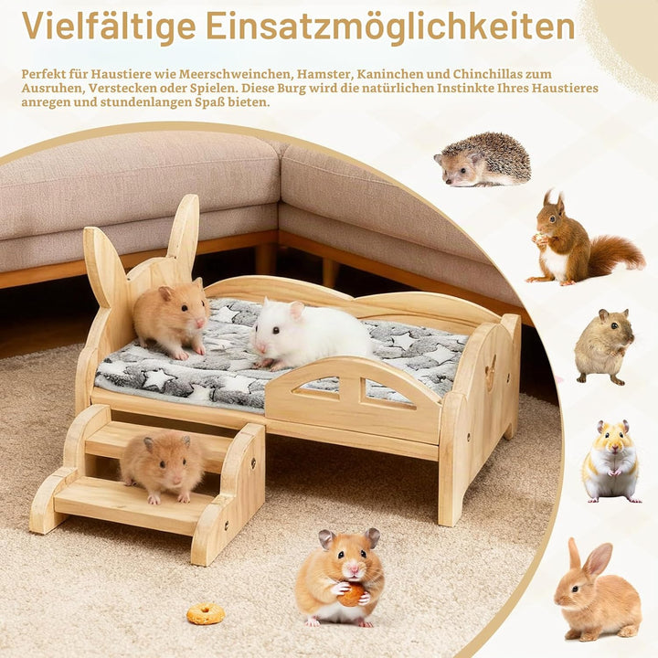 Meerschweinchen Bett, 34 x 22 x 7 cm Holz Meerschweinchen Hängematte mit Abnehmbarem Matratze Hölzer