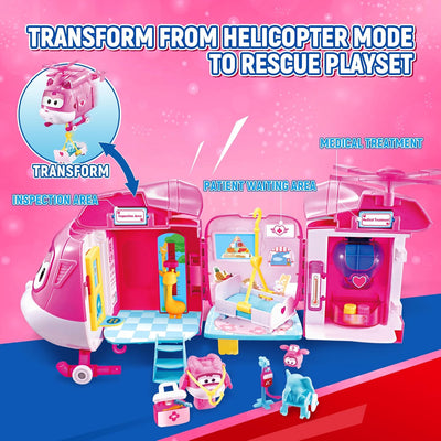 Super Wings EU770840 - Dizzy Rescue Helicopter Playset, ca. 18 cm grosse verwandelbare Spiel-Figur m