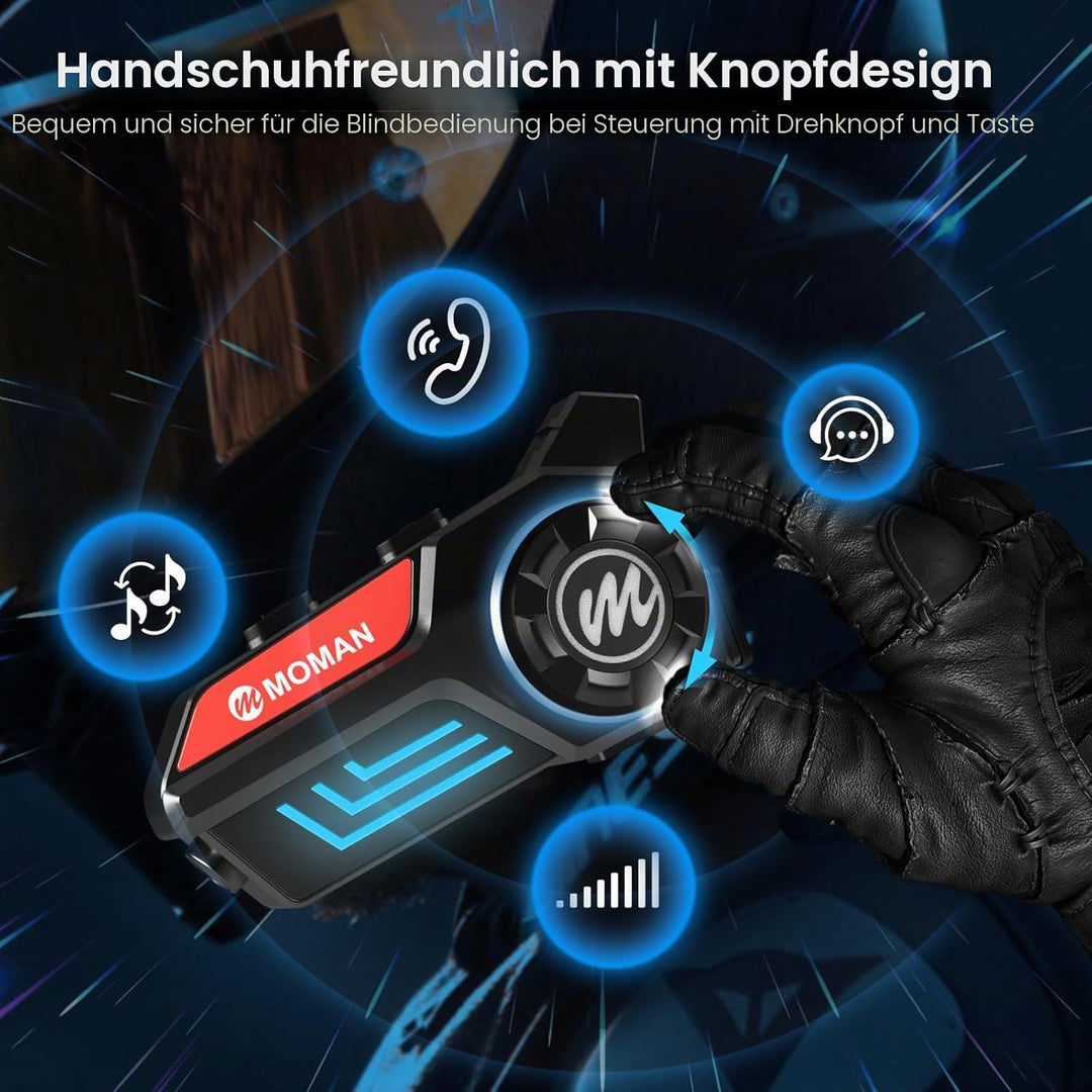 Moman Motorrad Helm Headset, H4S mit【LED Scheinwerfer & RGB】 Motorcycle Kopfhörer mit Knopf-Design A