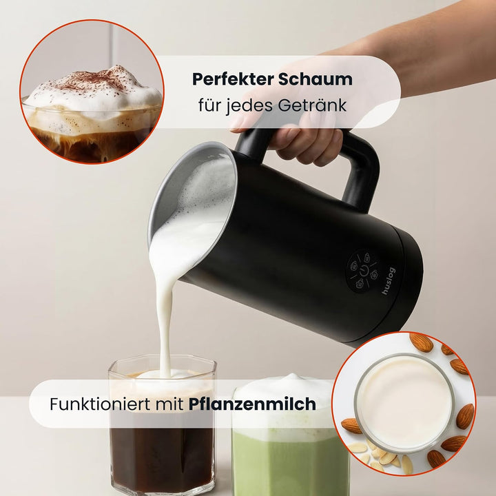 Elektrischer Milchaufschäumer mit Heizung 500W – 4 Modi (Heiss &amp; Kalt), 300 ml Erwärmen / 150 ml Mil