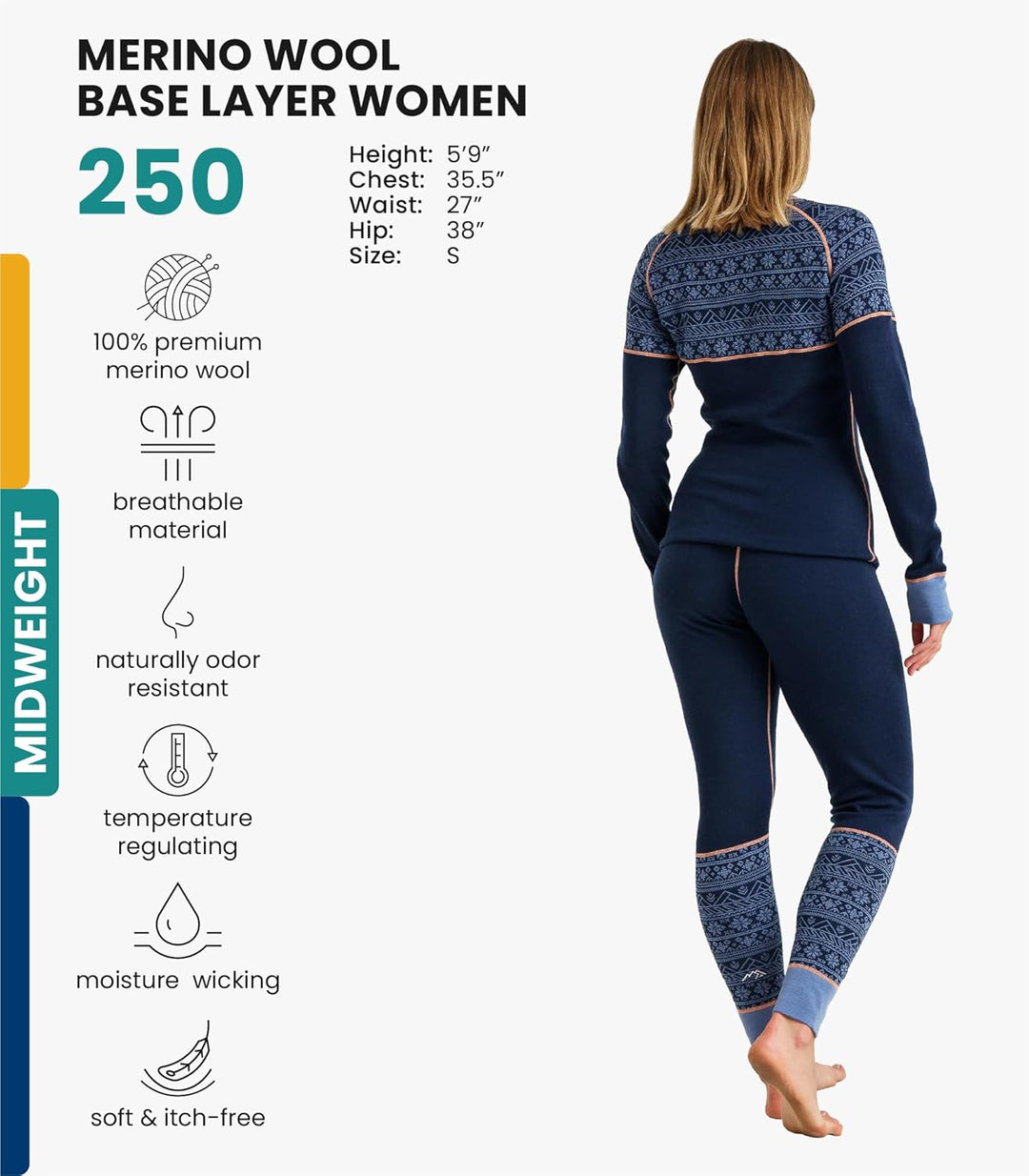 Merino.tech 100% Merino Unterwäsche Damen Set - Leicht, Mittelgewicht, Funktionsunterwäsche Merinowo