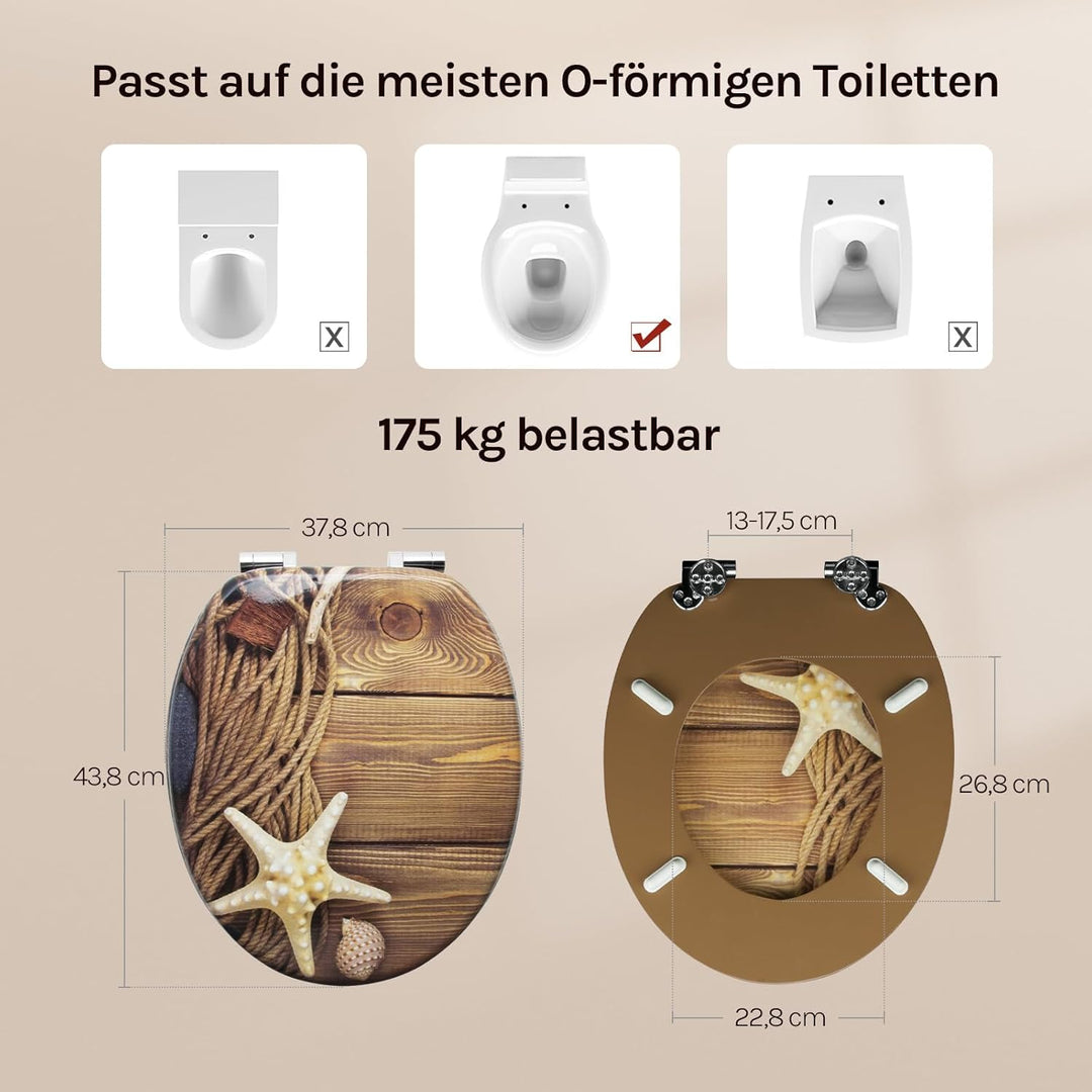WOLTU #2 Premium WC-Sitz Toilettensitz mit Absenkautomatik, MDF Holzkern, Softclose Scharnier, Desgi