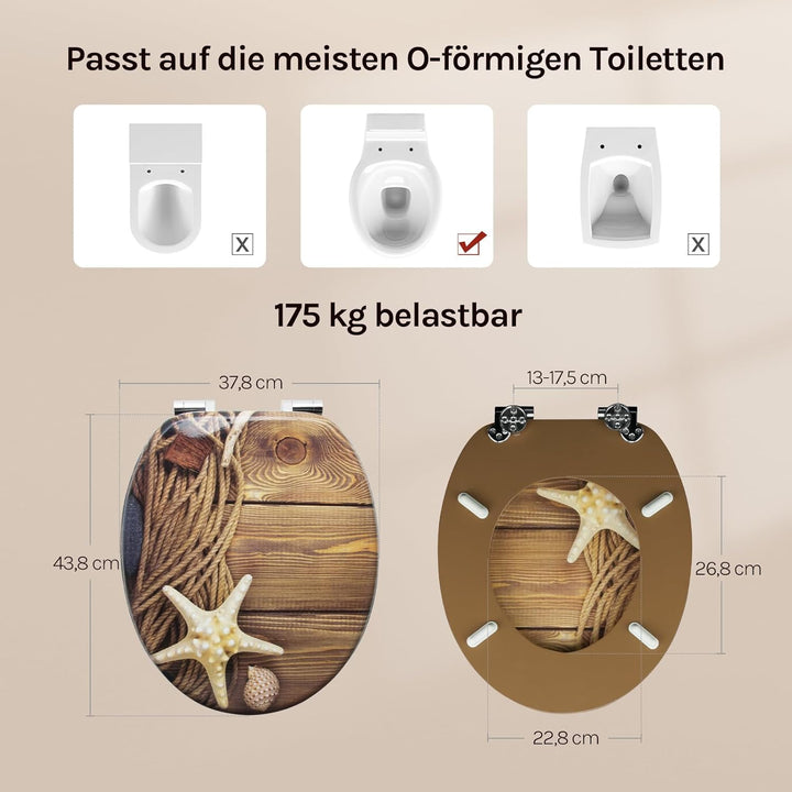 WOLTU #2 Premium WC-Sitz Toilettensitz mit Absenkautomatik, MDF Holzkern, Softclose Scharnier, Desgi