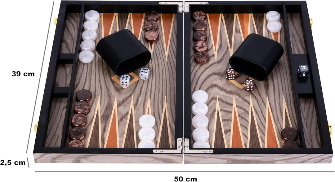 Engelhart- 250542 - Luxus-Backgammon 15 Zoll – Ebenholzfurnier lackiert – grau 15 Zoll Ebenholzgrau,