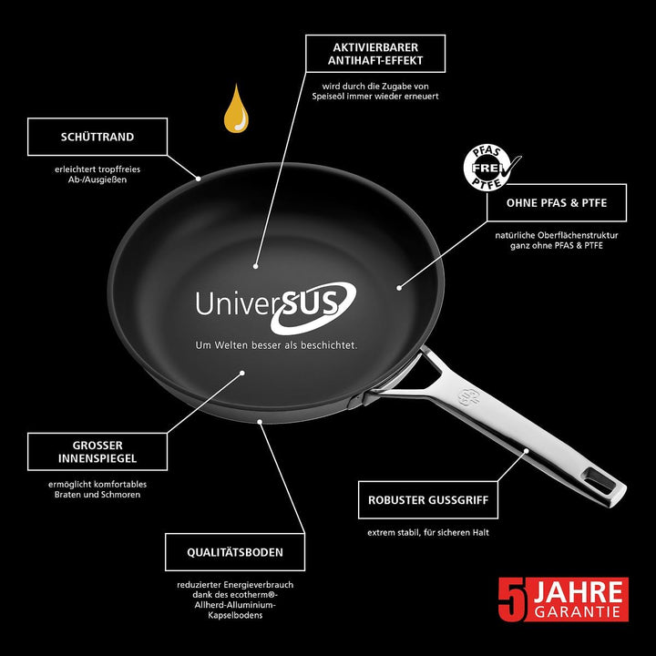 Schulte-Ufer Bratpfanne ASTRAL mit UniverSUS-Oberflächenstruktur, ohne PFAS/PTFE, 64456-28, Edelstah