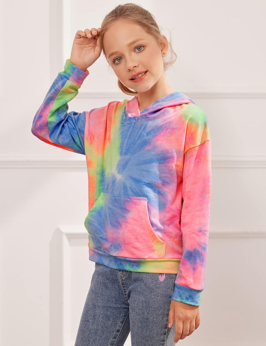Arshiner Mädchen Hoodie Batik Kinder Pullover Freizeit Mode Sweatshirt mit Kapuze Herbst Winter Lang