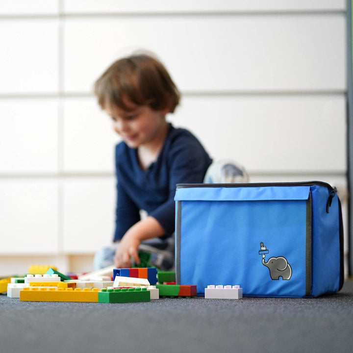 fantifant Baustein-Tasche mit ausklappbarer Bauplatte | farmgrün Grösse L I kompatibel mit Lego Dupl