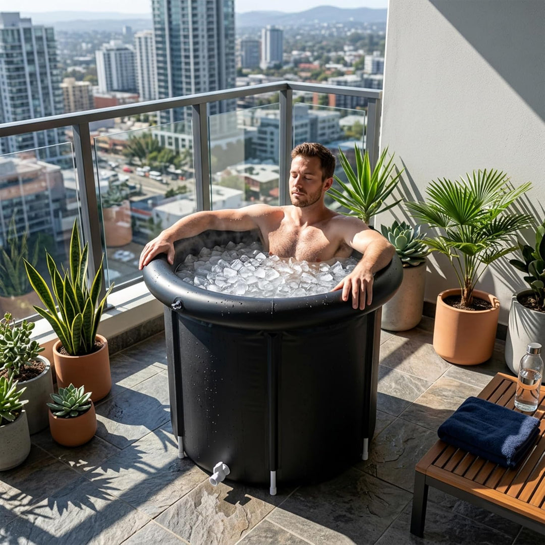 LZQ Eisbad Tonne 397L Faltbare Eisbadewanne Ø90, Mobile Ice Bath für Athleten & Sportler, Kältethera