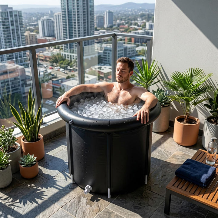 LZQ Eisbad Tonne 397L Faltbare Eisbadewanne Ø90, Mobile Ice Bath für Athleten & Sportler, Kältethera