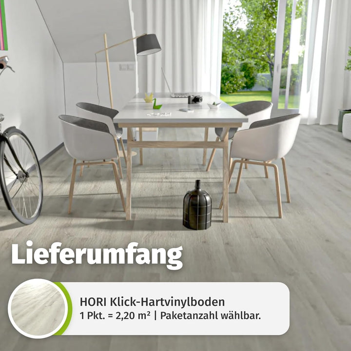 HORI Klick Hartvinylboden Rigid SPC Landhausdiele Holzoptik - Klick-Vinyl mit Trittschalldämmung - s