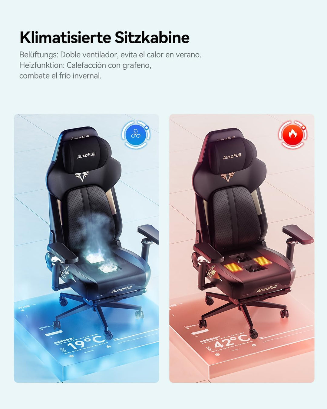 AutoFull M6 Ultra 2.0 Gaming Stuhl | Gaming Chiar Ergonomisch – Weltweit Erster mit Belüftung & Heiz