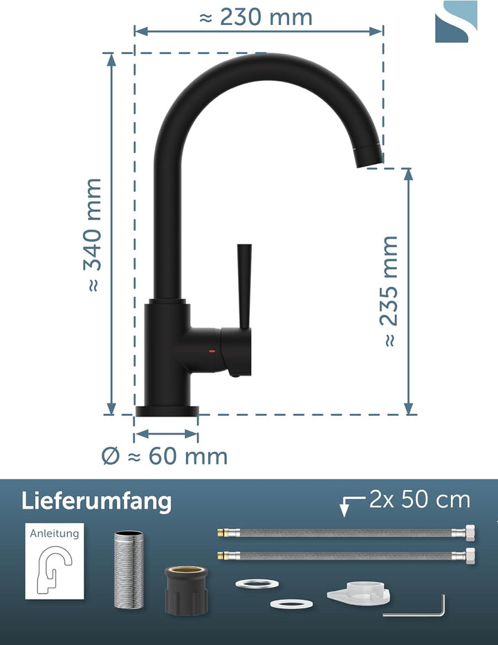 SCHÜTTE 79166 Küchenarmatur Cornwall, 360 Grad schwenkbarer Wasserhahn Küche, Mischbatterie für die