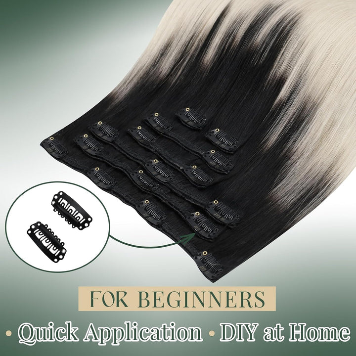 Ugeat Clip Extensions Echthaar Blond Balayage 50cm 120Gramm Echthaar Clip Extensions 
