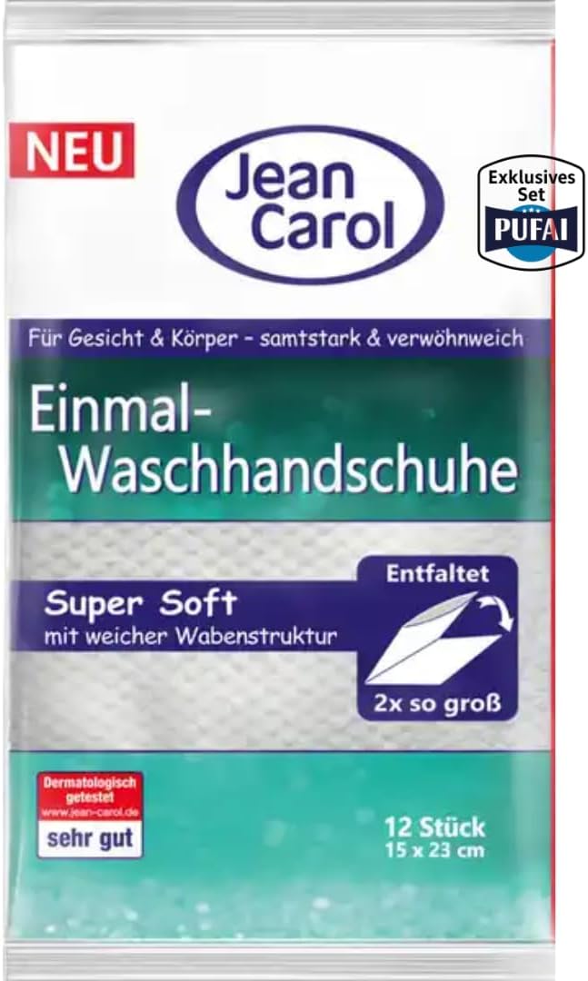 Jean Carol Einmal-Waschhandschuhe – 12 Stück, 5er Pack | Weich, hygienisch & hautfreundlich | Für Pf