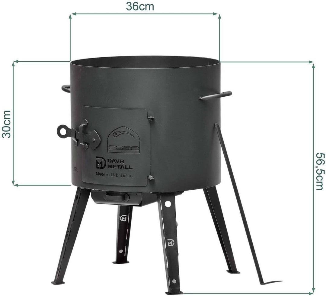 4BIG.fun 10L Kazan mit Ø36 Uchag Utschak Utschag 2mm stahl Kessel mit Deckel-Bratpfanne aus Gusseise