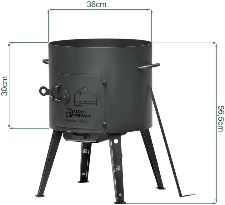 4BIG.fun 10L Kazan mit Ø36 Uchag Utschak Utschag 2mm stahl Kessel mit Deckel-Bratpfanne aus Gusseise