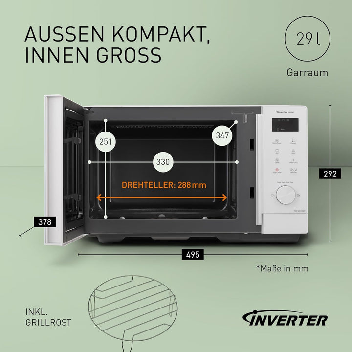 Panasonic NN-GD34QWEPG 29L Grill-Mikrowelle, 1000 W, automatisches Auftauen, Kombinationsgaren, Time