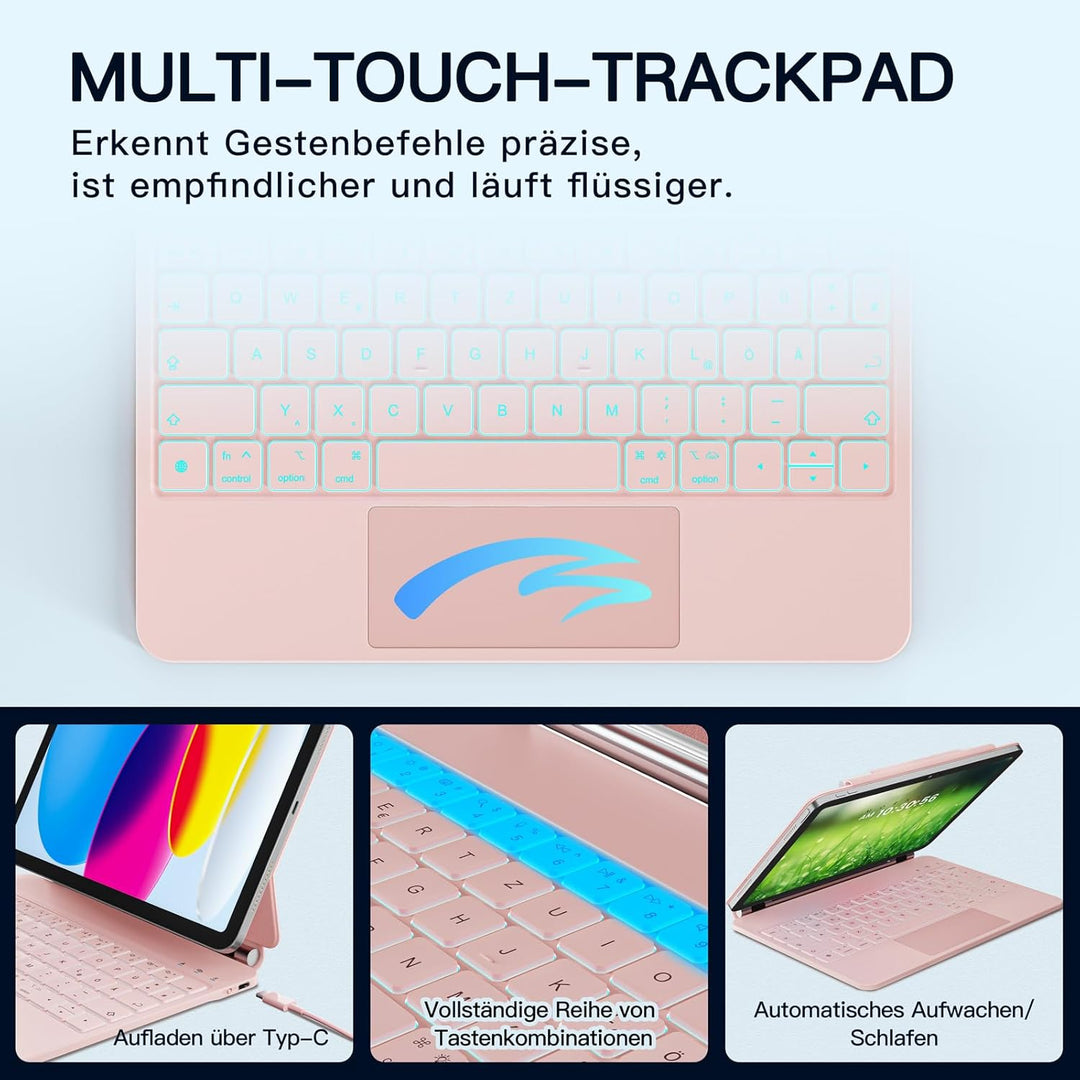Magic Tastatur für iPad A16 11. Gen 2025/10. Gen 10.9" 2022, Magnetische Freischwebende Design, Mult