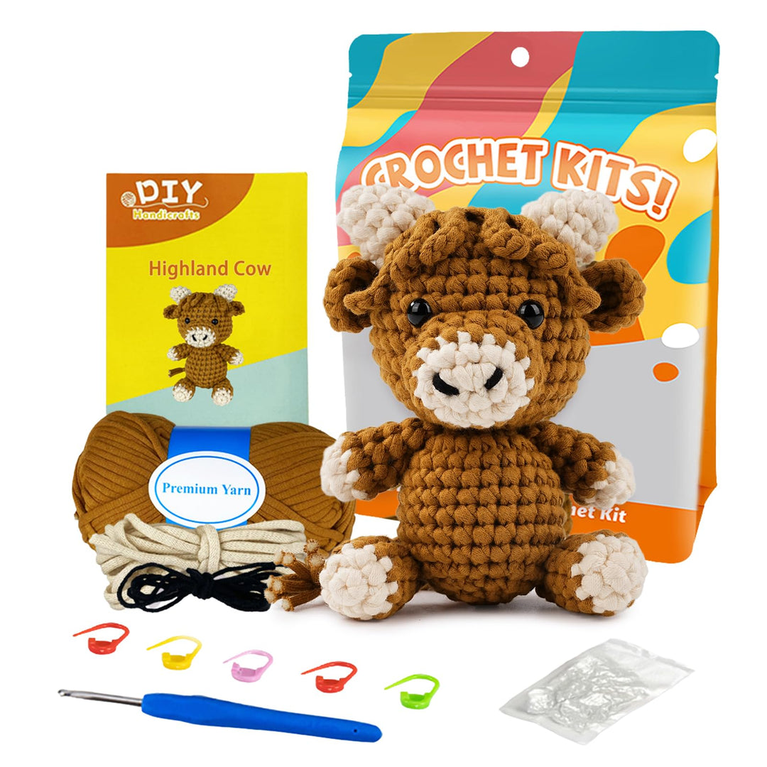 LetCartMaker Häkelset für Anfänger, Hochlandkuh Häkelset, Häkel-Starter-Set mit Schritt-für-Schritt-
