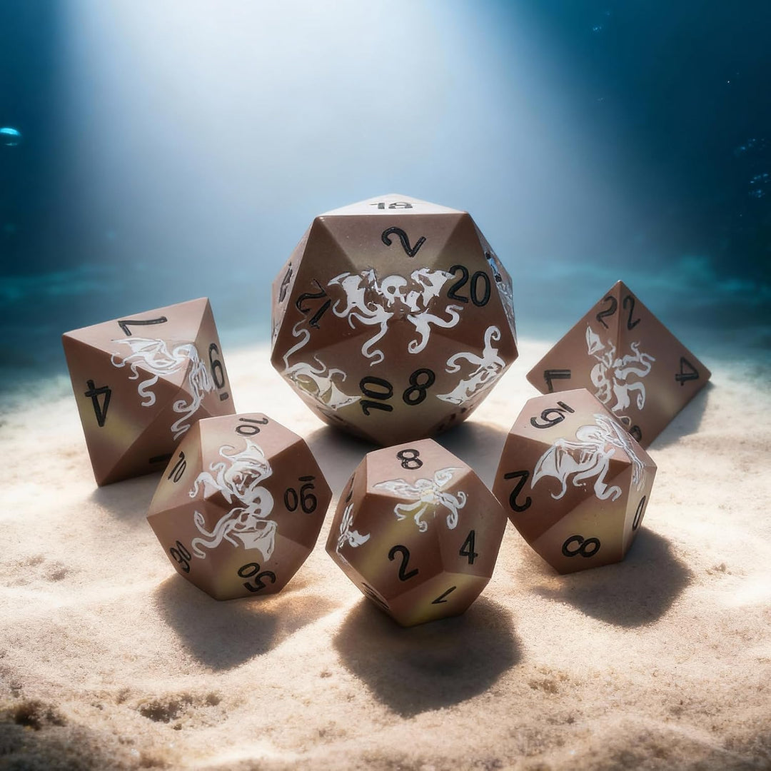 Krake Metall Würfel Set 7-teilig – Premium Polyedrische Rollenspiel Würfel mit Magnetischer Geschenk