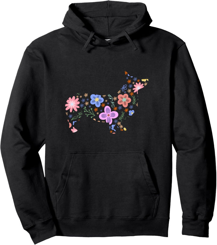Korgi Blumen Silhouette Geschenke Corgi Hundebesitzer Gesche Pullover Hoodie