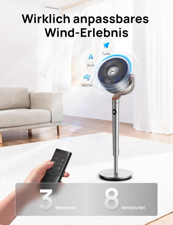 Dreo 23dB leiser Standventilator, 120°+120° Omni-direktionale oszillierende Ventilator, 24M Windentf