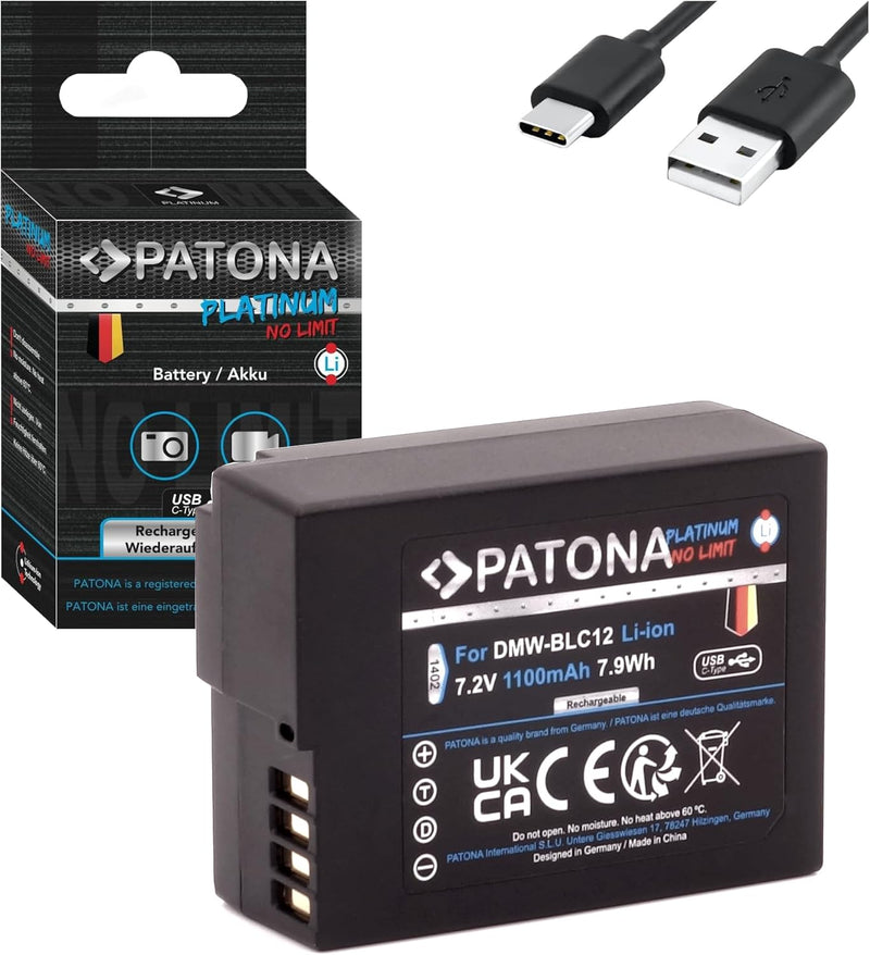 PATONA Platinum DMW-BLC12 E USB Akku 1100mAh mit direktem USB-C Eingang (1402) DC FZ1000 II G91 DMC