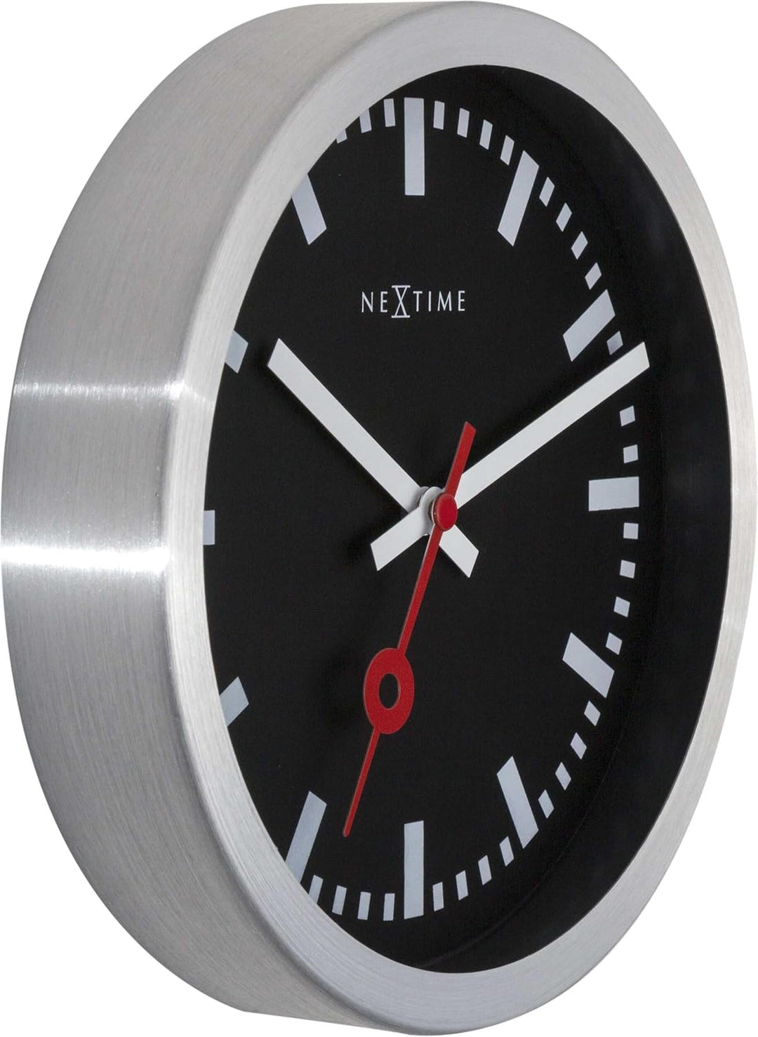 NeXtime Bahnhofsuhr,negativ Ziffernblatt (schwarz), Balken statt Ziffern (weiss), lautlos, Silber, A