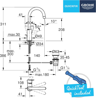 GROHE StartEdge - Einhand-Waschtischarmatur (wassersparend, langlebige Oberfläche, DN15, L-Size), ch