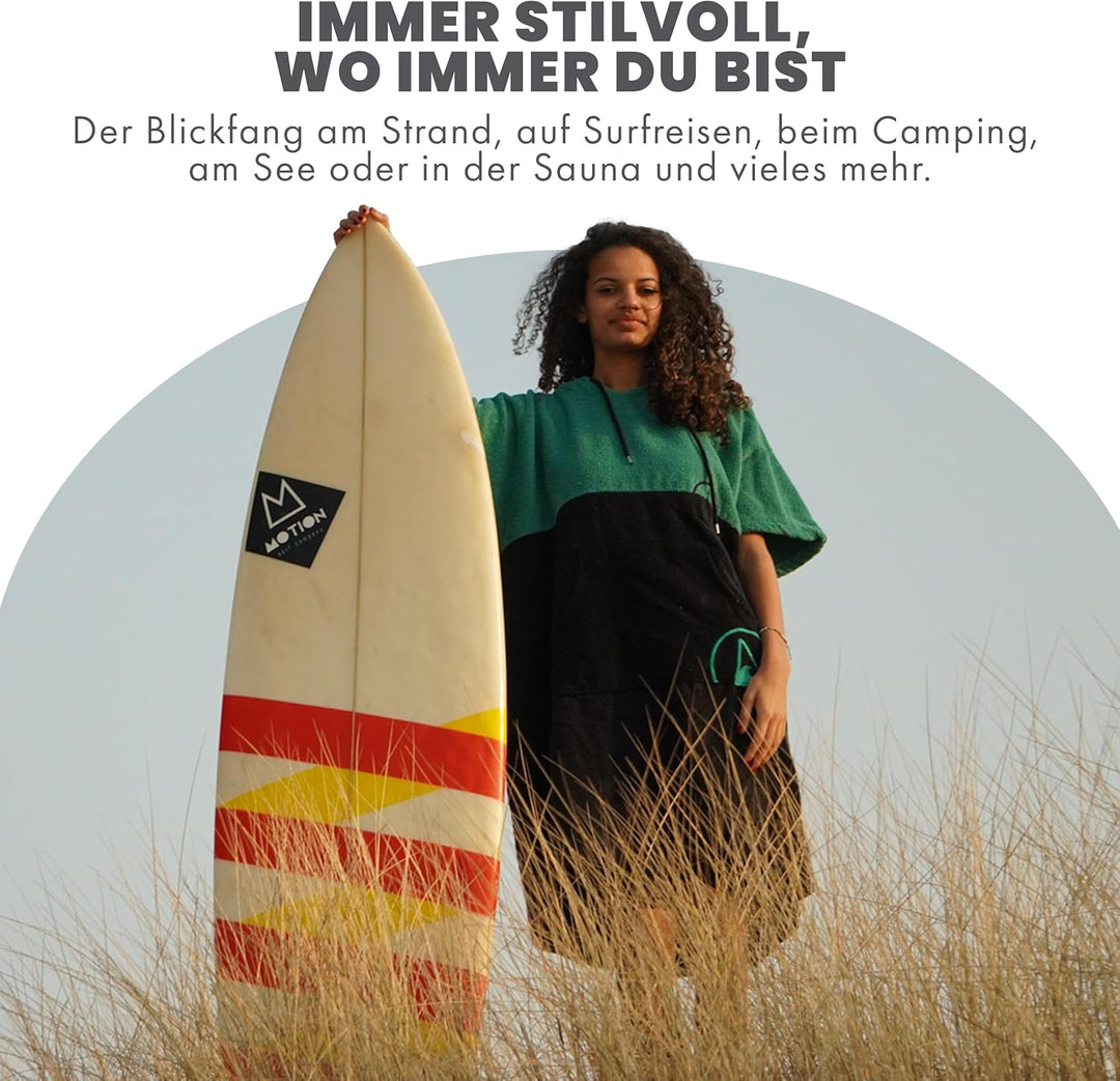 WAVE HAWAII Poncho Aveiro Surfponcho 100% Baumwolle für Körpergrössen von 170-200 cm Umkleidehilfe f