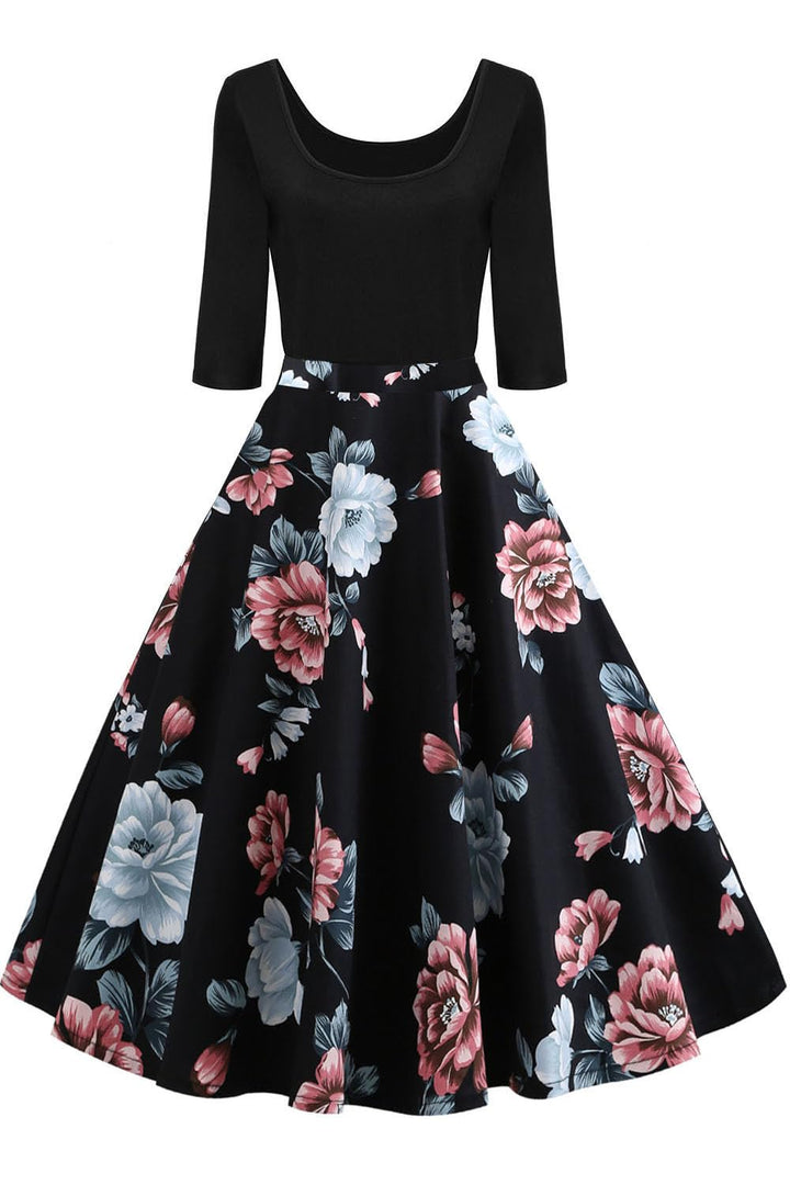 AXOE Damen A-Linie Kleid 60er Jahre Rockabilly 3/4 Ärmel F06b M, F06b M