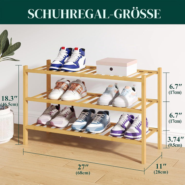 smiry Schuhregal aus Bambus, Schuhregal Platzsparend mit 3 Ebenen, Erweiterbar Stapelbar Shoe Rack,