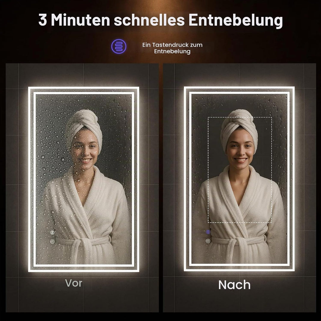 Youyijia Spiegel Mit Beleuchtung,100x60 cm Badspiegel Mit Beleuchtung Mit Touch-Schalter Beschlagfre