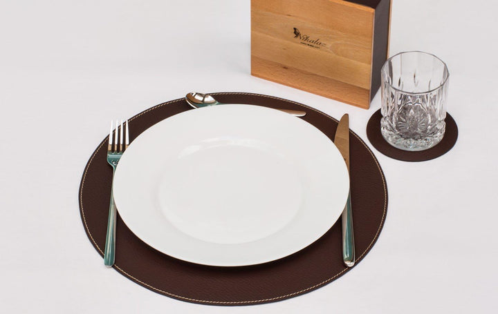 Nikalaz Rund Platzsets und Untersetzer aus Recyceltem Leder, 2 Stück Tischsets, Platzdeckchen 33 cm