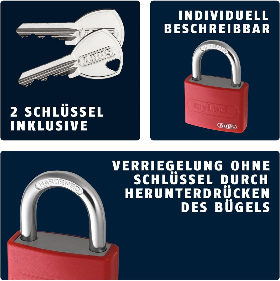 ABUS Vorhängeschloss T65AL/40 myLOCK - individuell beschreibbar - Spindschloss - massiver Aluminium-