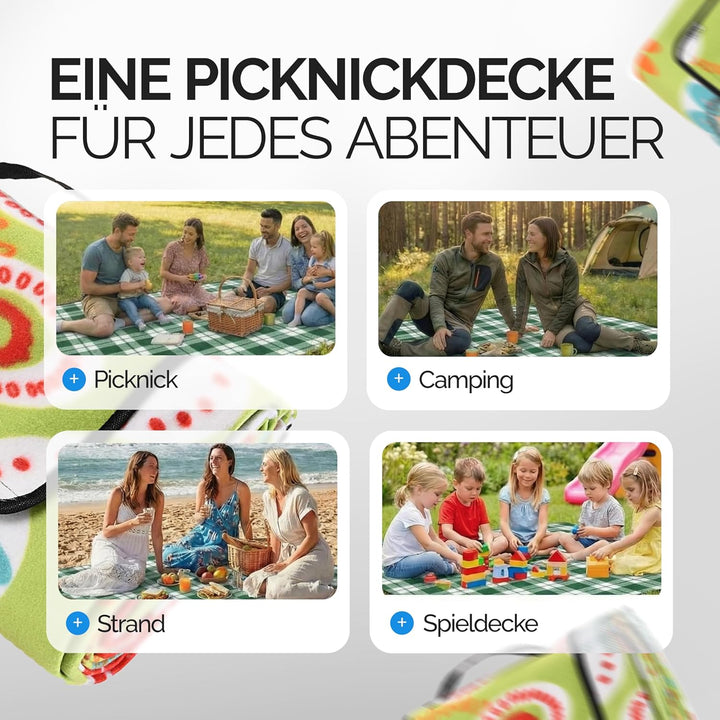 DETEX® Picknickdecke Campingdecke XXL 200x200 cm Wasserdicht Wärmeisoliert Waschbar Fleece Faltbar f