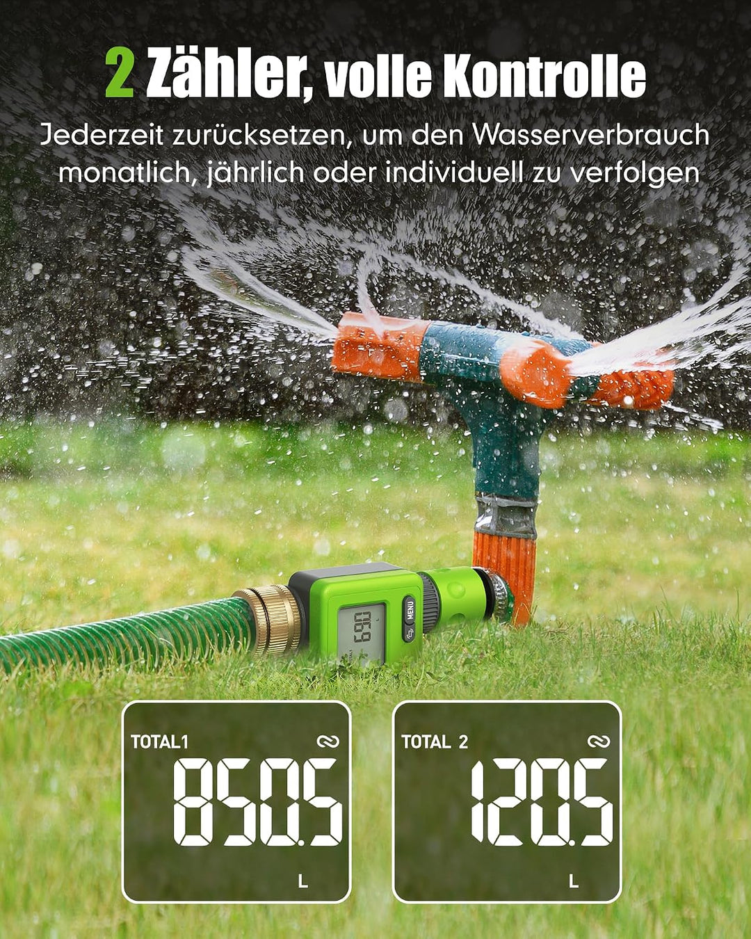 Rainpoint Smarter Bluetooth Wasserzähler mit Doppel-Messinganschlüssen, Wohnmobil Wassertank-Monitor