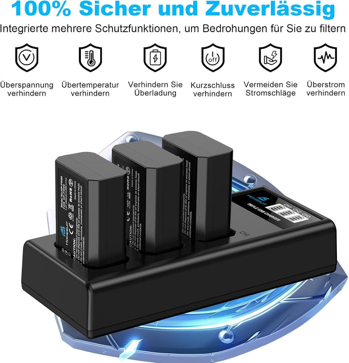 Homesuit NP-FW50 Akku 1300mAh und DREI Schlitze LCD Ladegerät Kit für Sony ZV-E10, Alpha A6000, A650